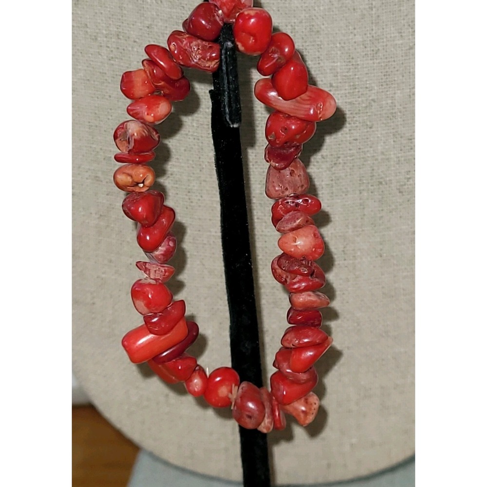 Vintage Red Sponge Coral Chunky Chip Stretch Bracelet 16.4g